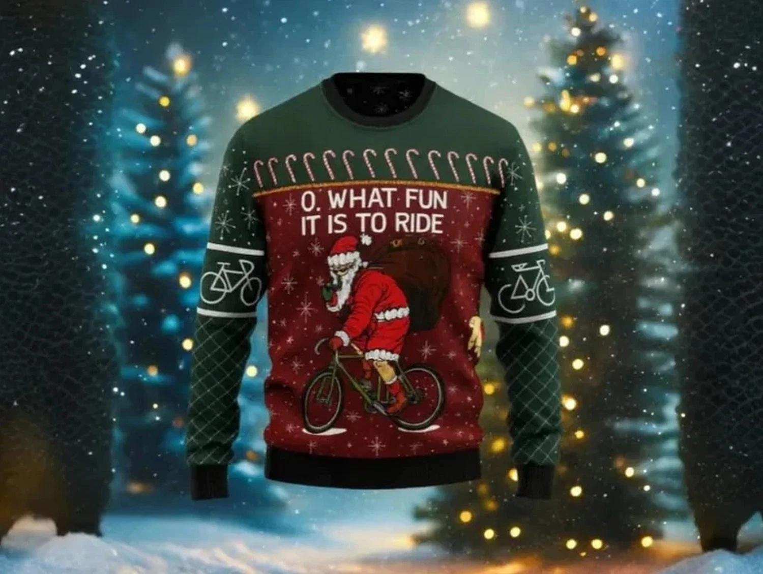 Santa Claus Bicycle Ugly Christmas Sweater
