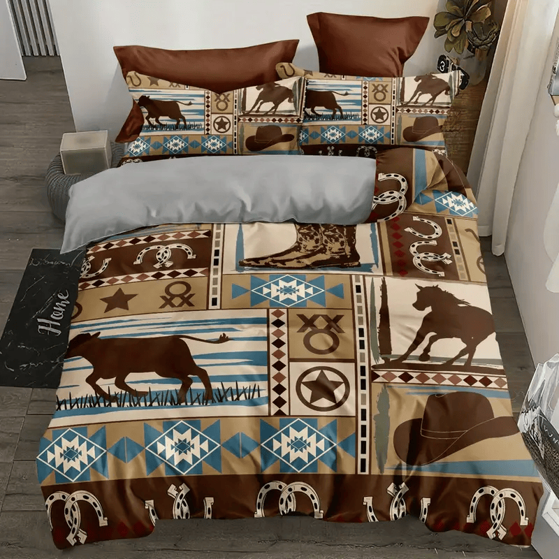 Farmer Bedding Set Cowboy Horse Hat Pattern Duvet Covers
