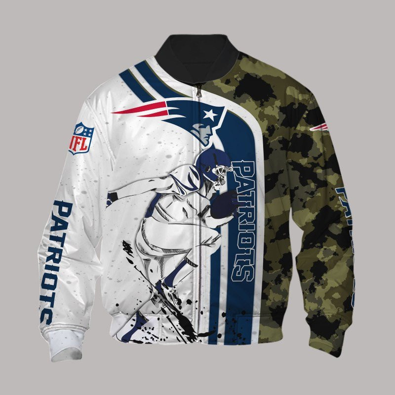 New England Patriots White Camo Bomber Jacket