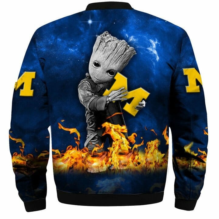 Michigan Wolverines Navy Blue Baby Groot Bomber Jacket