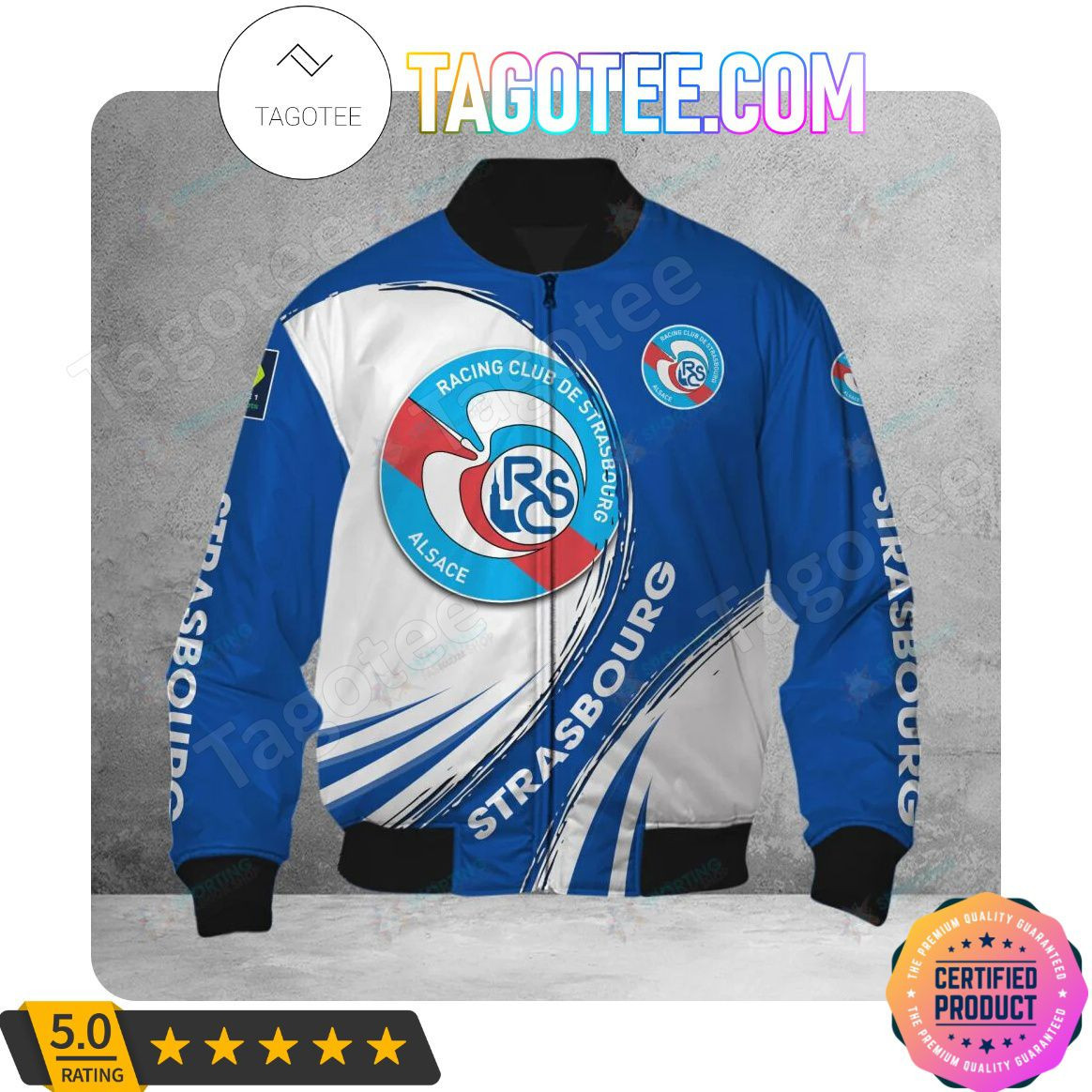 RC Strasbourg Alsace Blue White Bomber Jacket