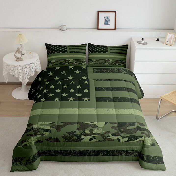 Veteran Bedding Set Veteran American Flag Camoflage Pattern Duvet Covers