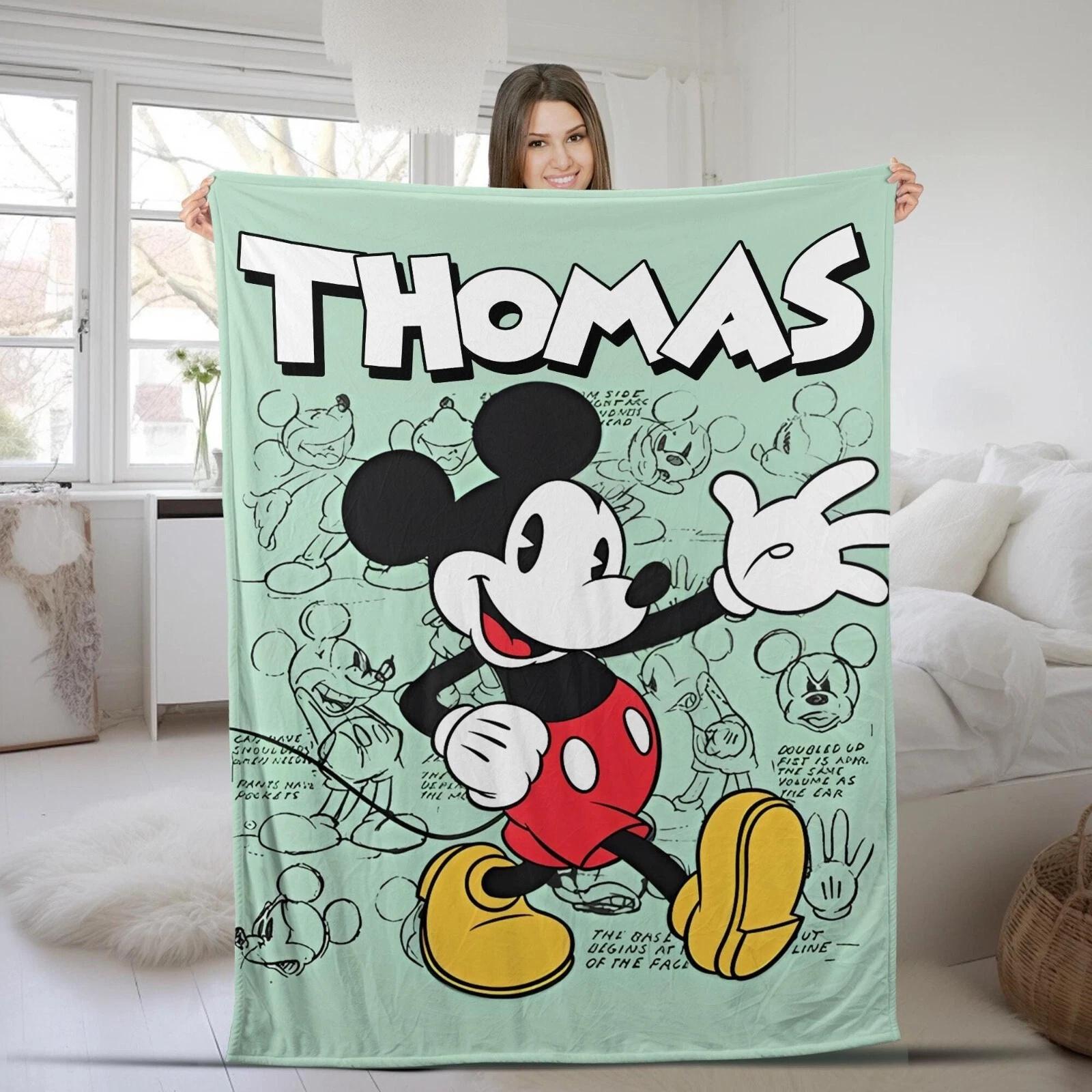 Personalized Watercolor Mickey Mouse Fleece Sherpa Blanket