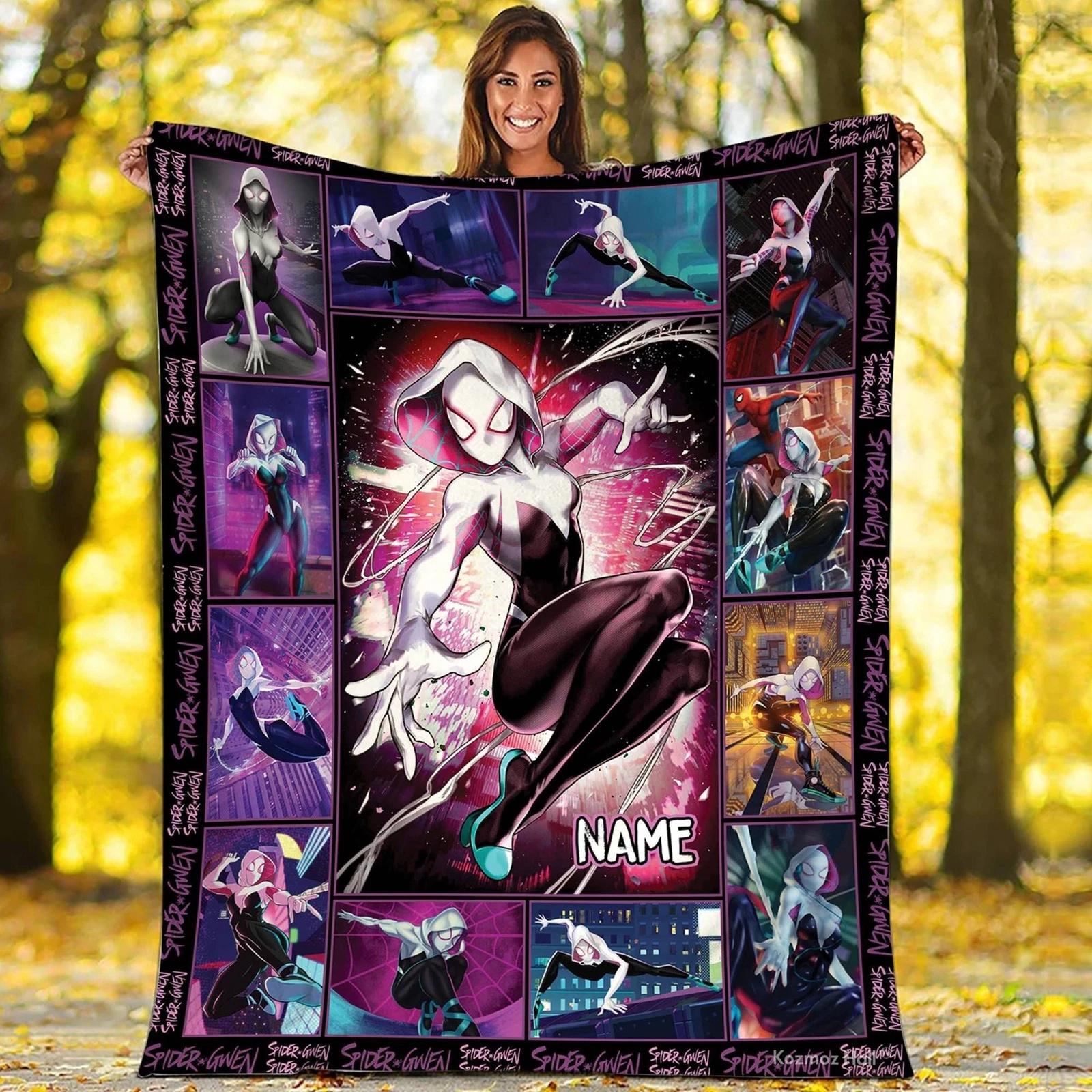 Personalized Spider Gwen Stacy Blanket Ghost Spider Fleece Sherpa Blanket