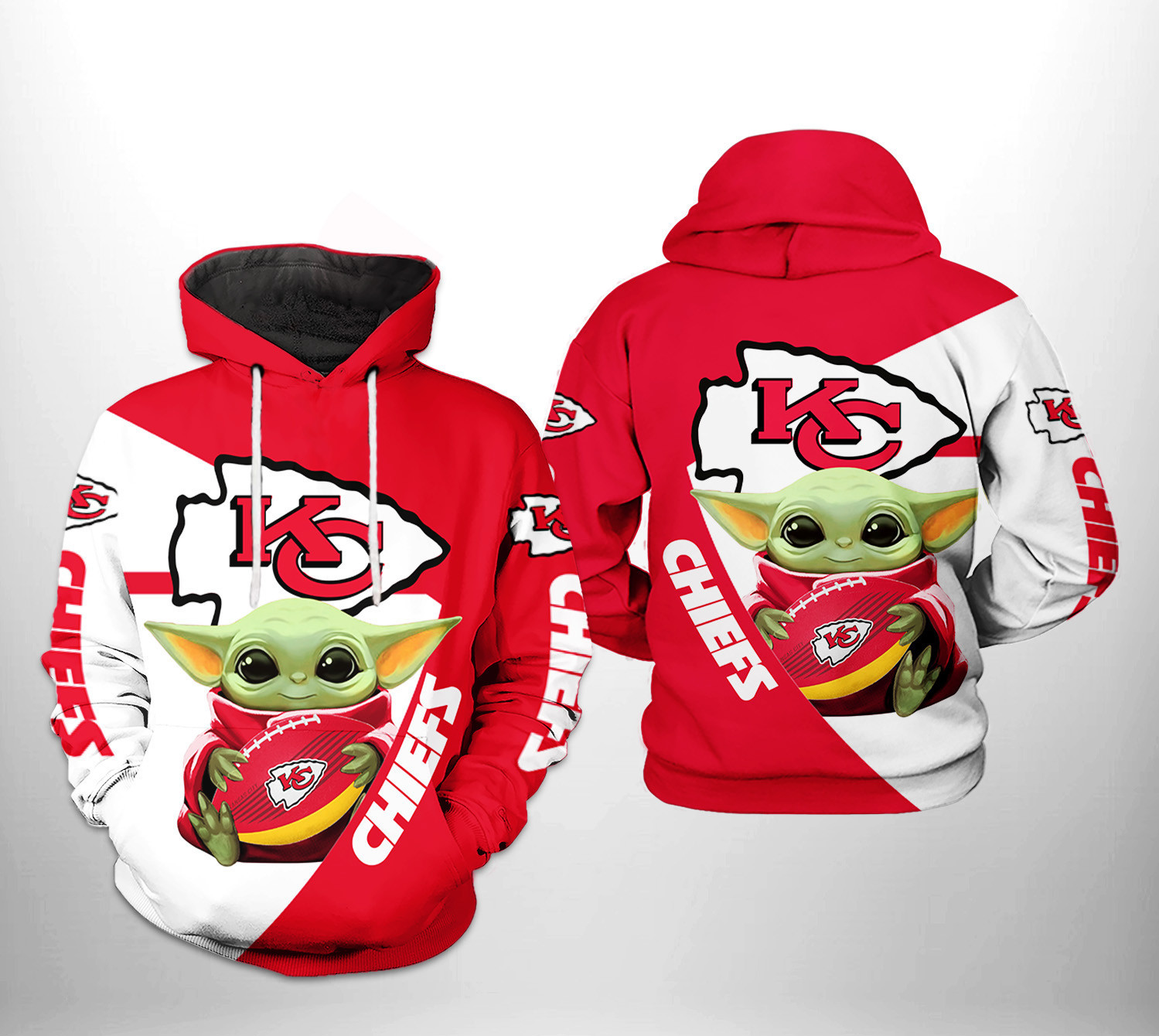 Kansas City Chiefs Baby Yoda Team 3D All Over Print Hoodie & Zip Hoodie