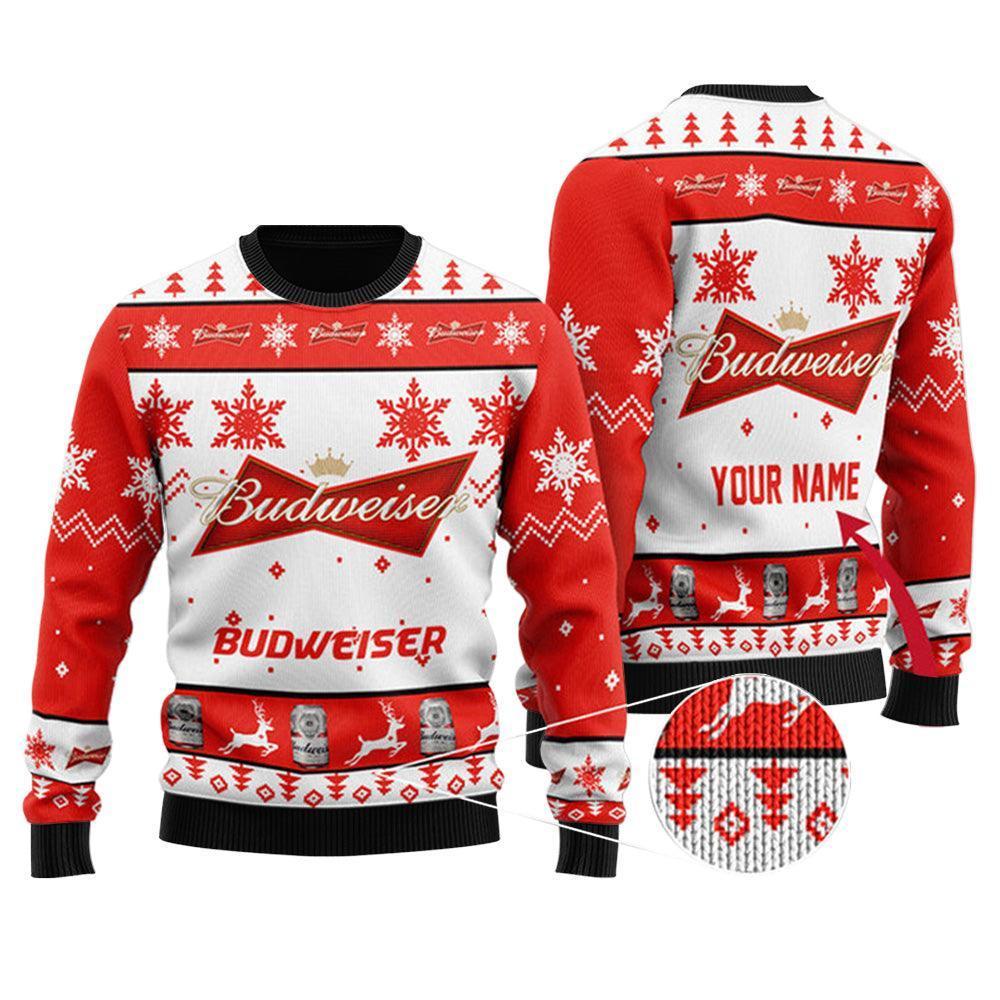 Personalized Budweiser Beer Ugly Christmas Sweater