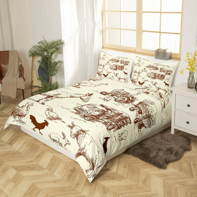 Farmer Bedding Set Farm Animal Cow Chicken Pattern Duvet Covers