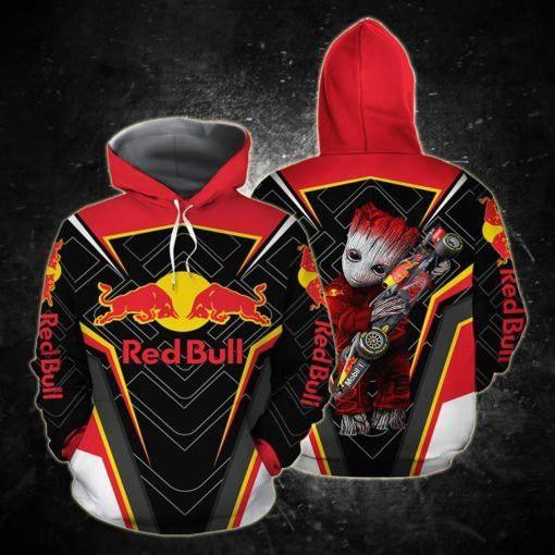 Baby Groot Hug Red Bull Logo Ver3 Aop Hoodie