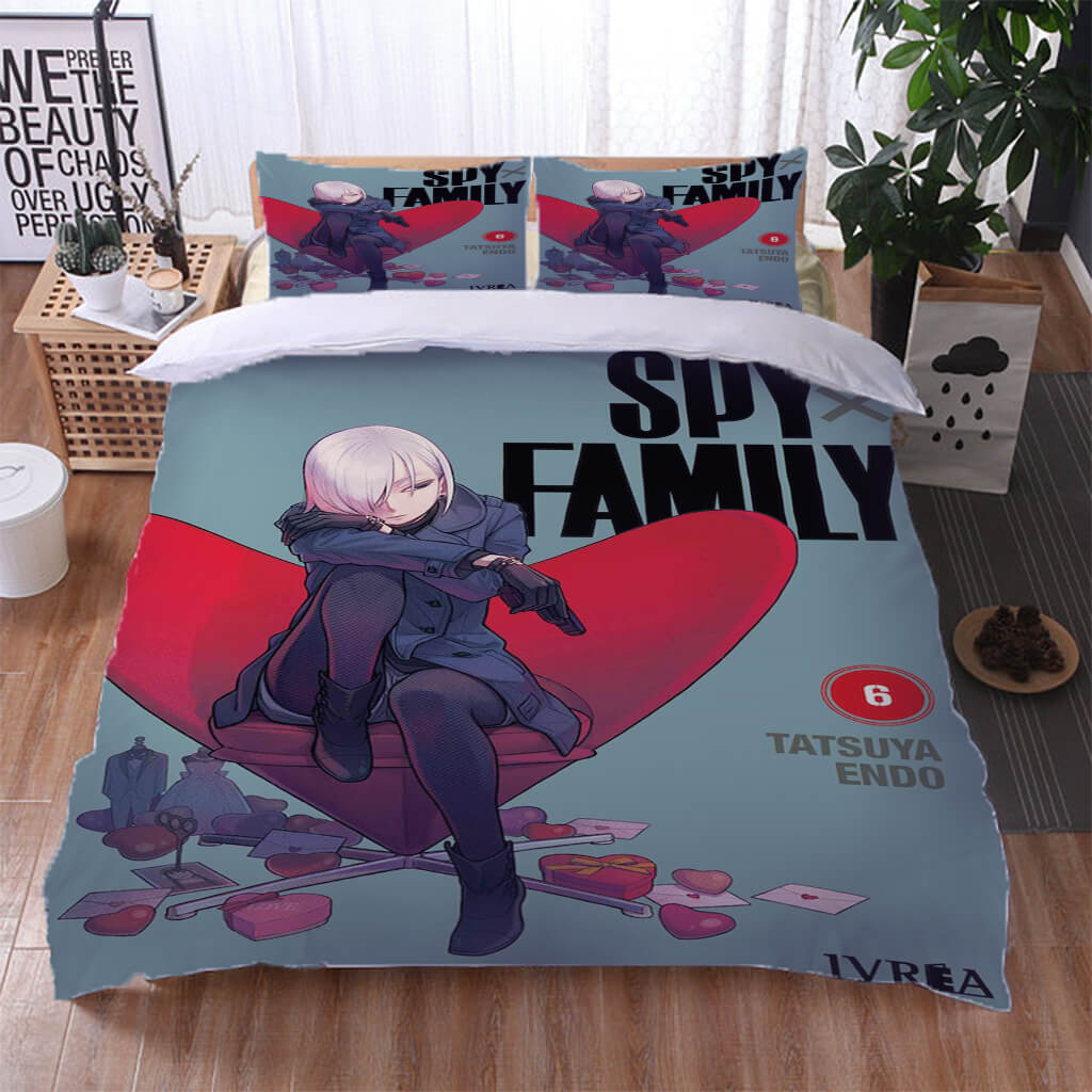 SpyxFamily Bedding Set Spy X Family Nightfall Character Duvet Covers Gray
