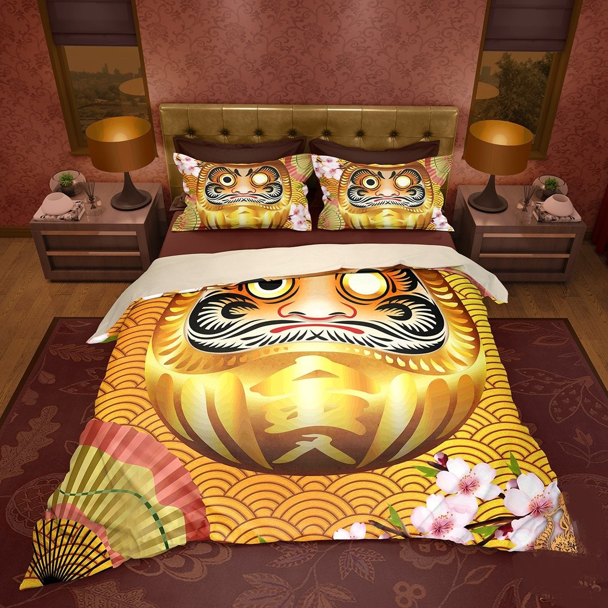 Japan Bedding Set Japanese Daruma Doll Graphic Duvet Covers