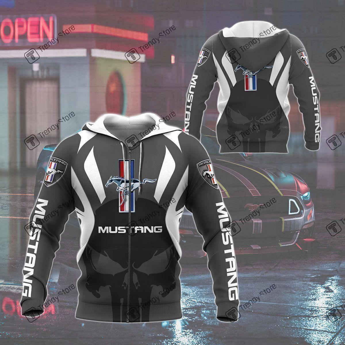 Punisher Ford Mustang Luxury Car 8k192 3d Zip Hoodie Hoodie Ii0