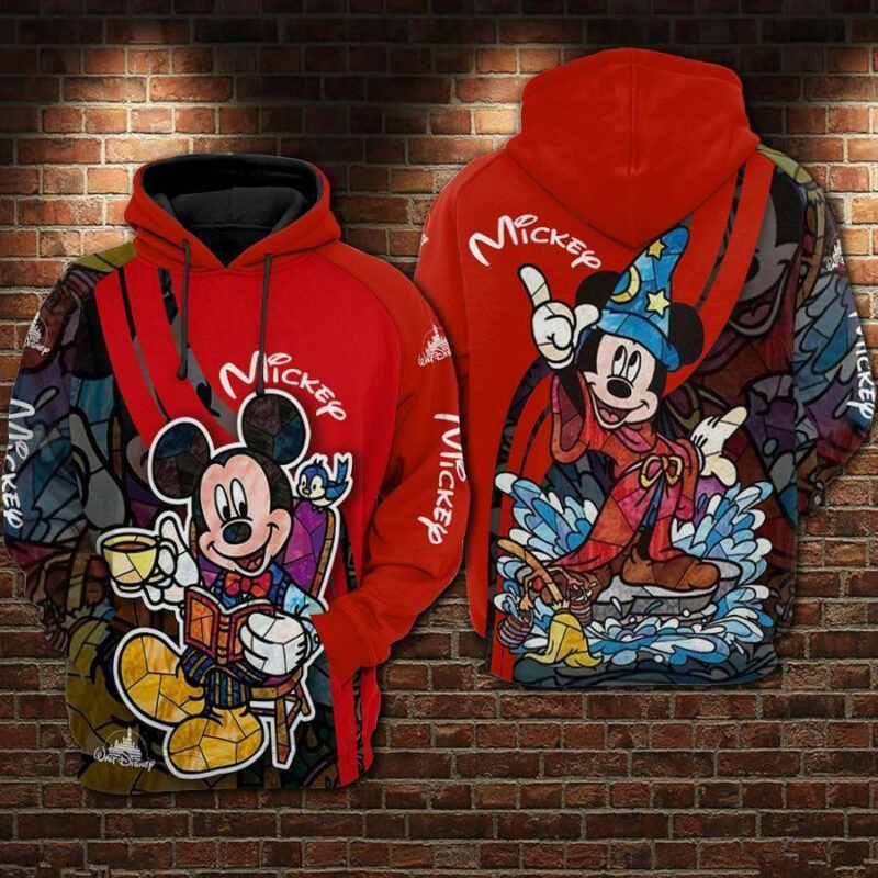 Hoodie Mickey Mouse Hoodie Minnie Mouse With Book Magician Red 3d Hoodie Zip Hoodie