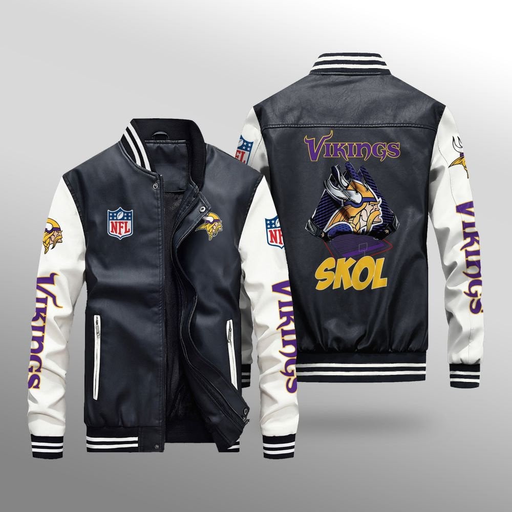 Minnesota Vikings Leather Bomber Jacket BG50