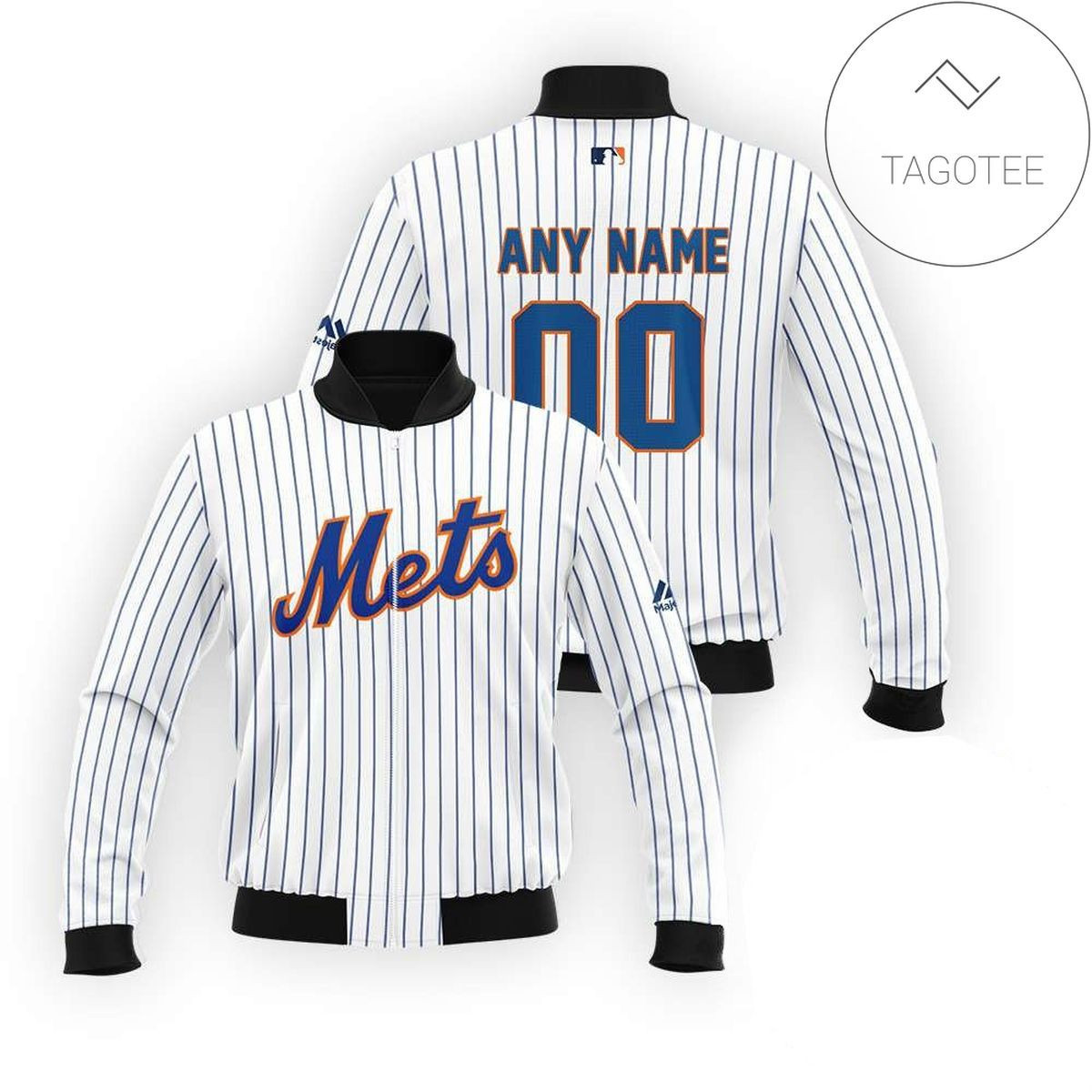 New York Mets Custom Name Number Orange White Bomber Jacket