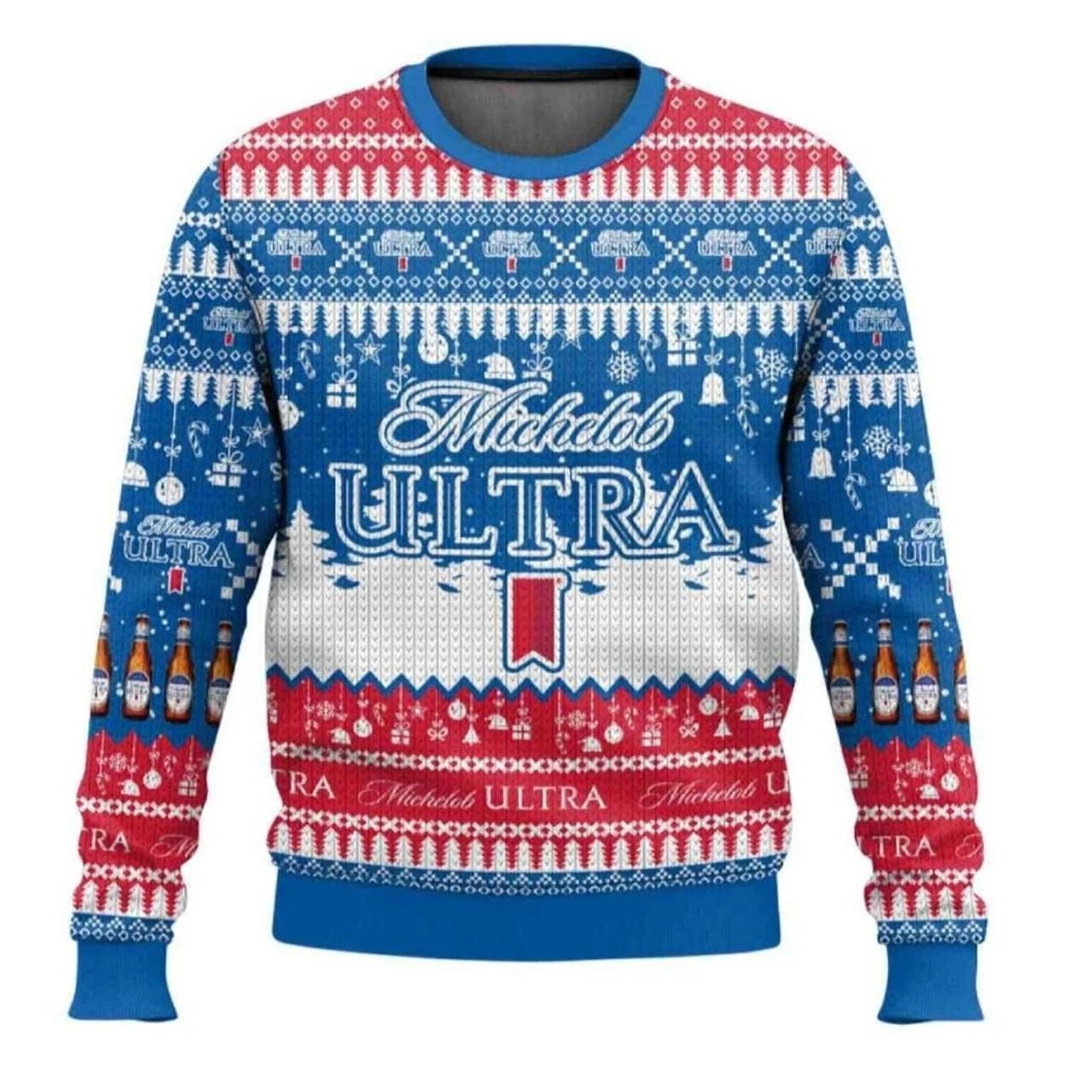 Michelob Ultra American Beer Ugly Christmas Sweater