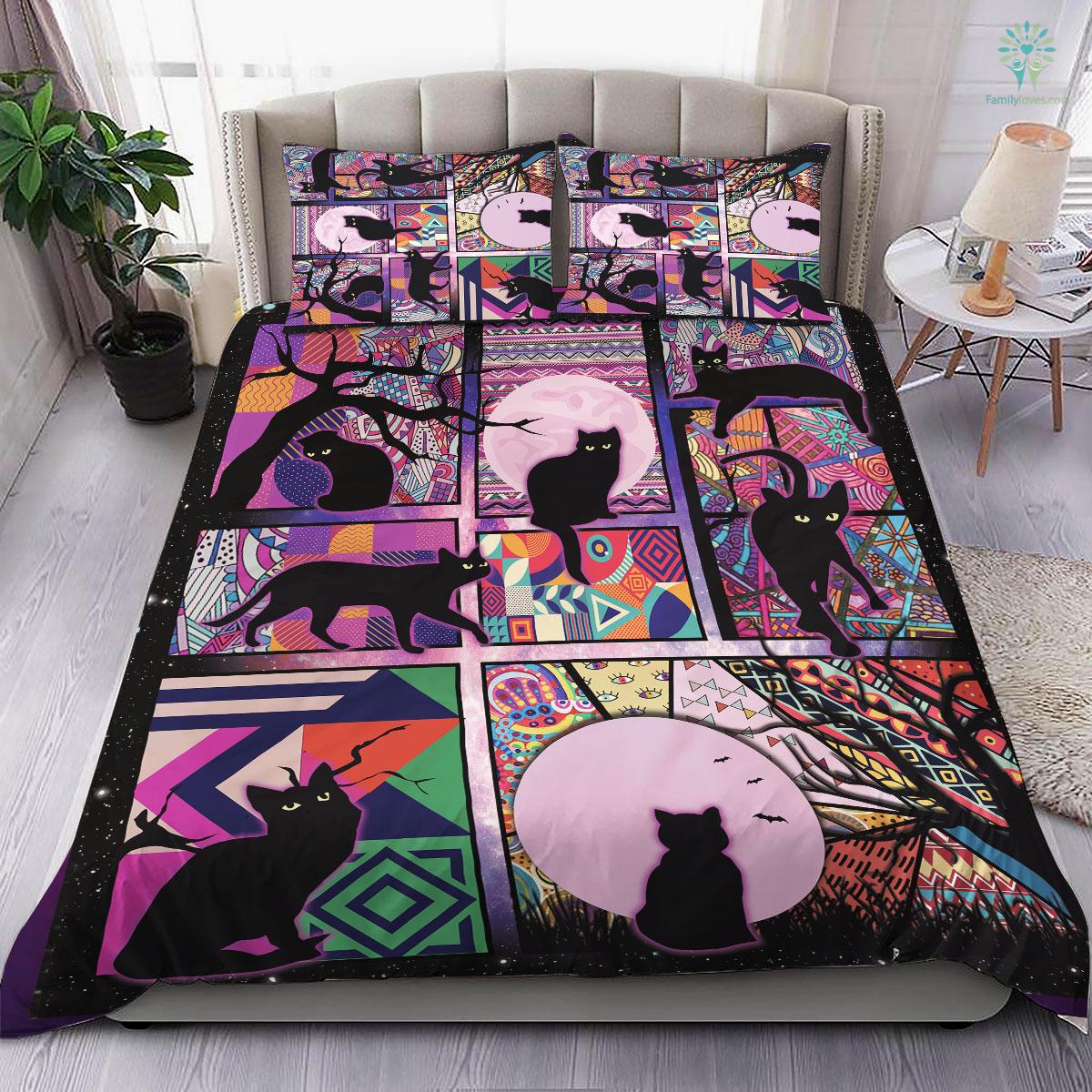 Cat Bedding Set Black Cat And Moon Pattern Duvet Covers Black