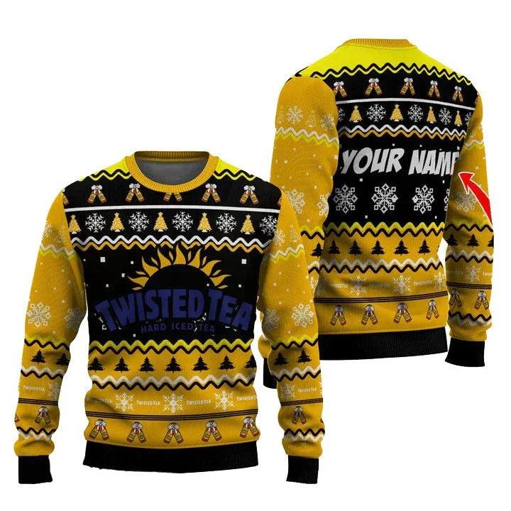Personalized Twisted Tea Pine Tree Snowing Ugly Christmas Sweater