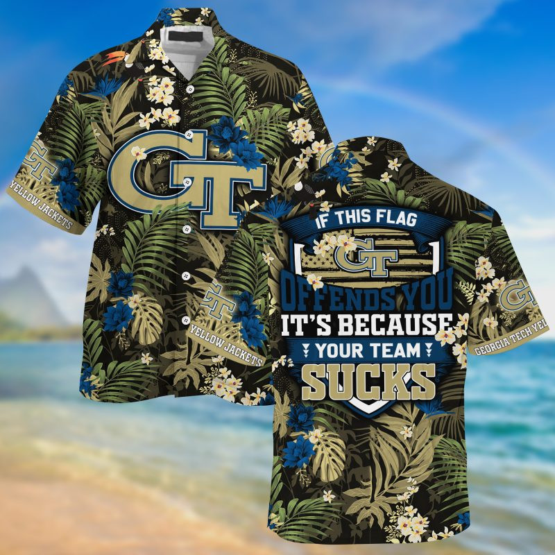 Georgia Tech Yellow Jackets Summer Hawaii Shirt For This Season Gift For Sport Lovers And Shorts With Tropical Patterns