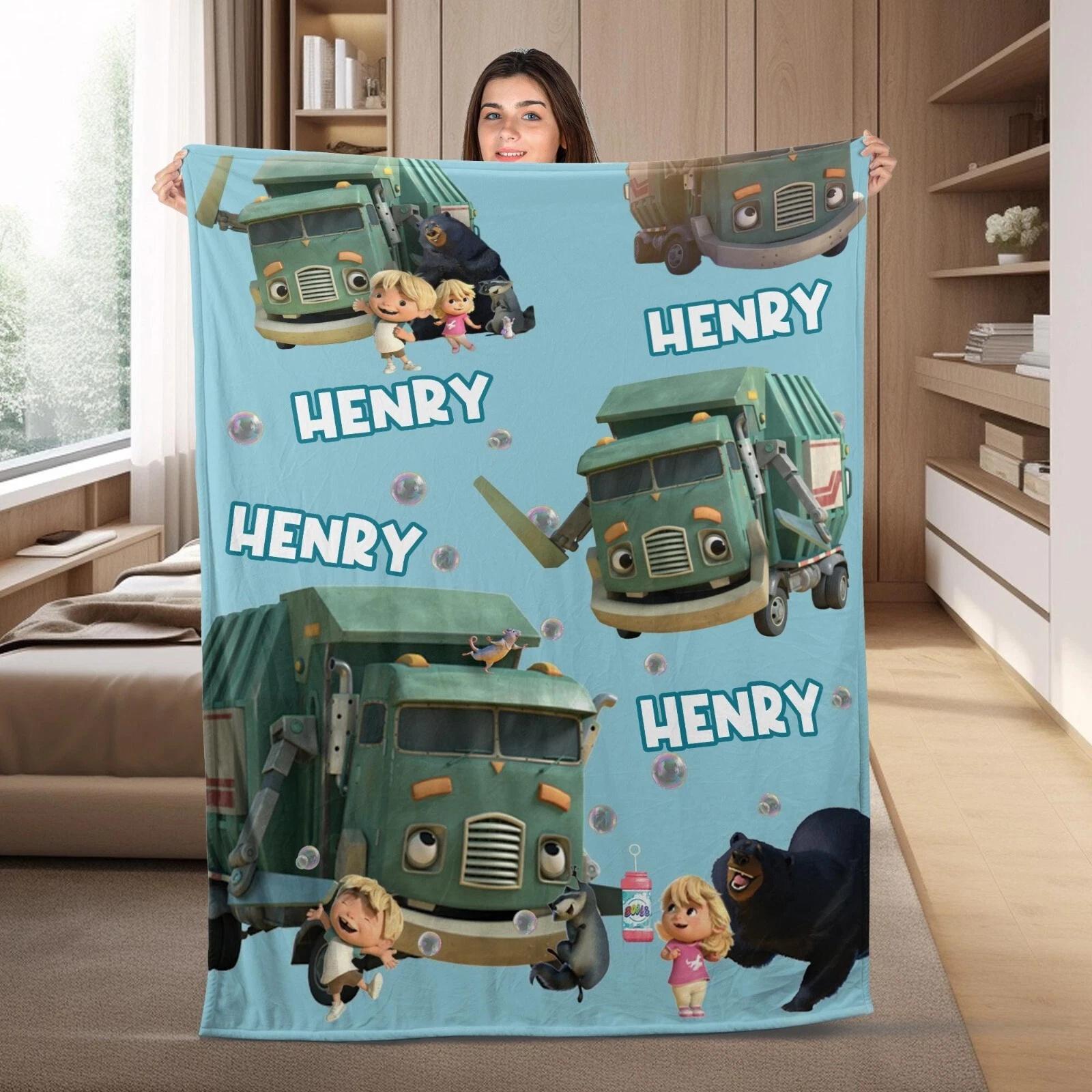 Personalized Trash Truck Velveteen Fleece Sherpa Blanket