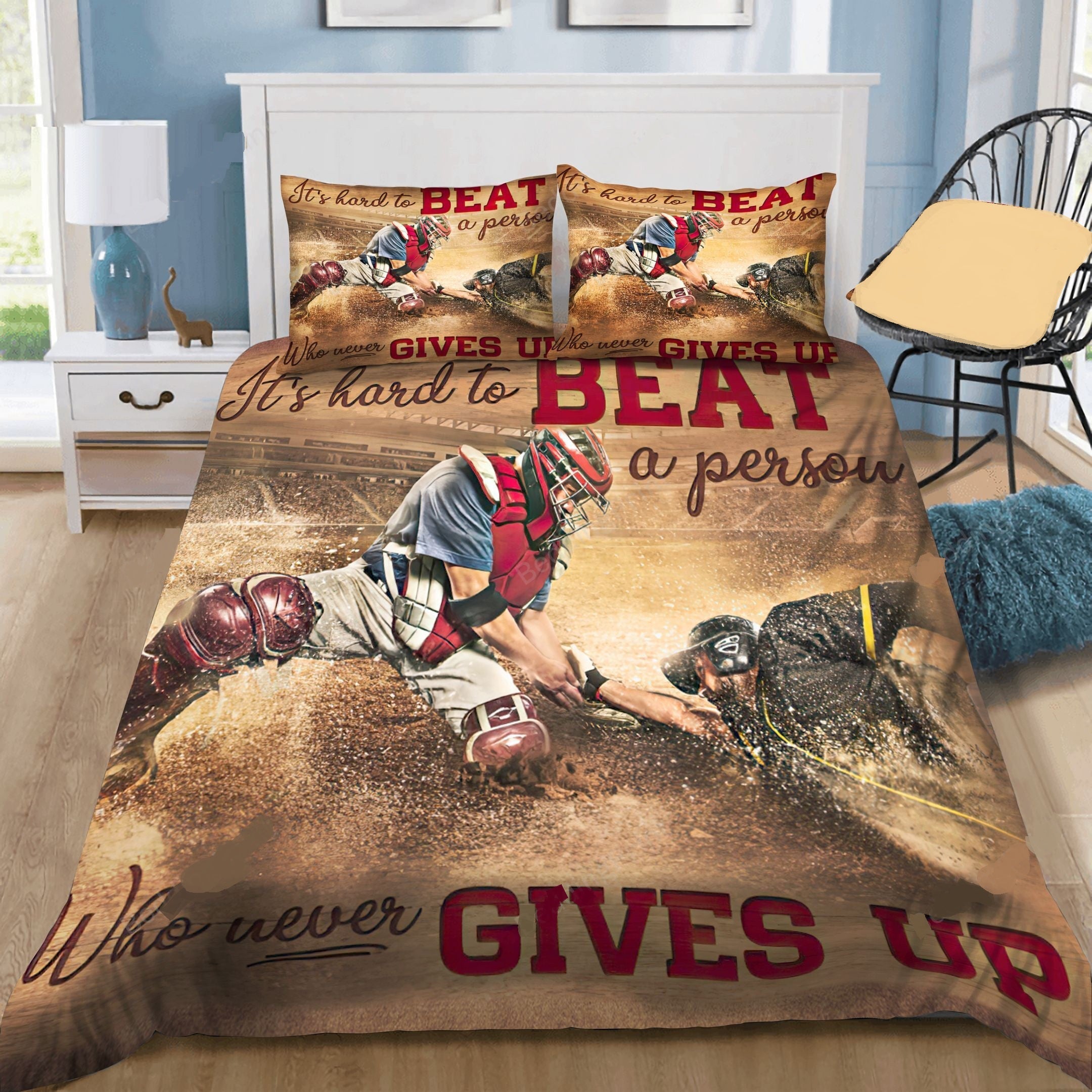 Baseball Bedding Set It’s Hard To Beat A Person Who Never Gives Up Duvet Covers