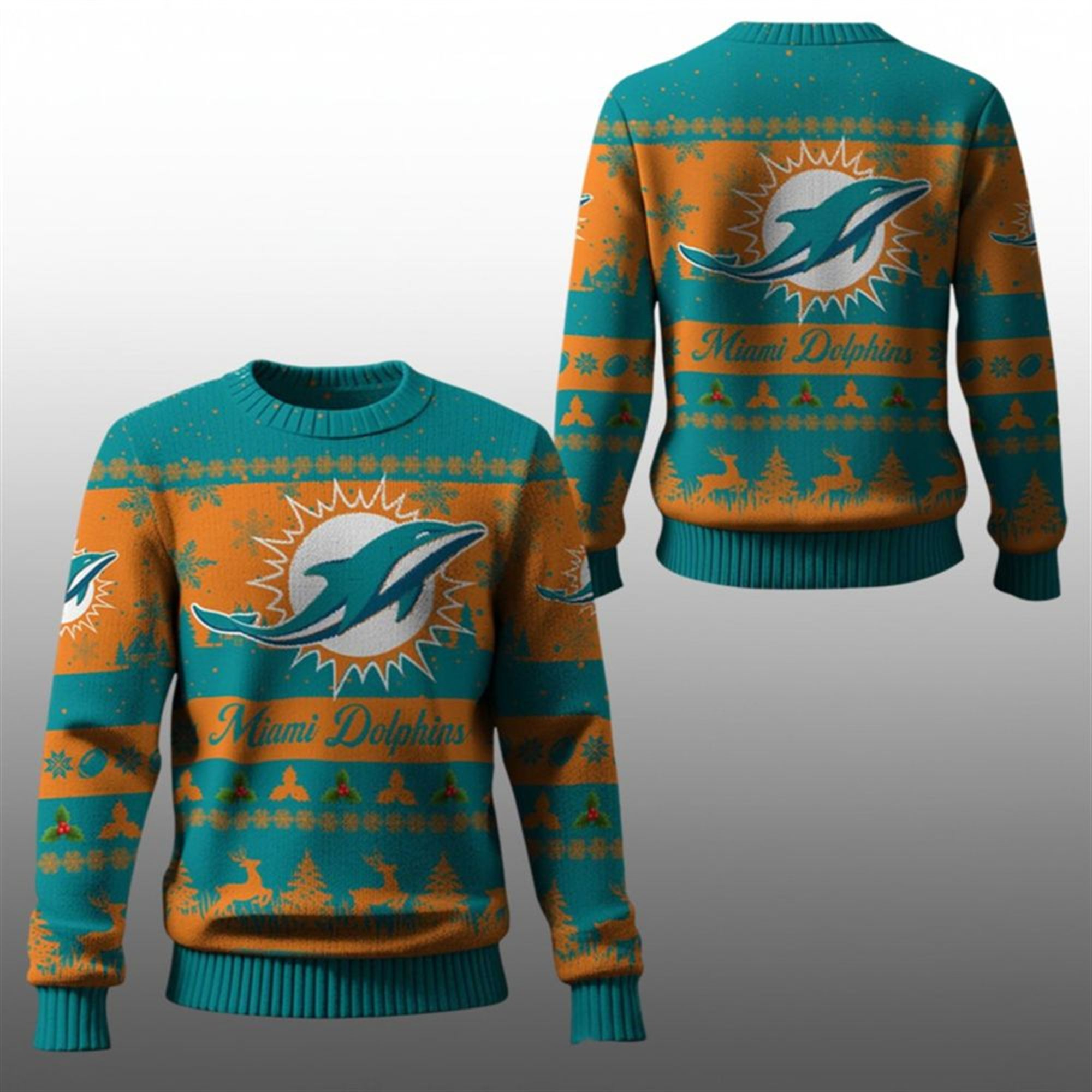 2025 Christmas Dolphins Festive Reindeer Tree Ugly Sweater