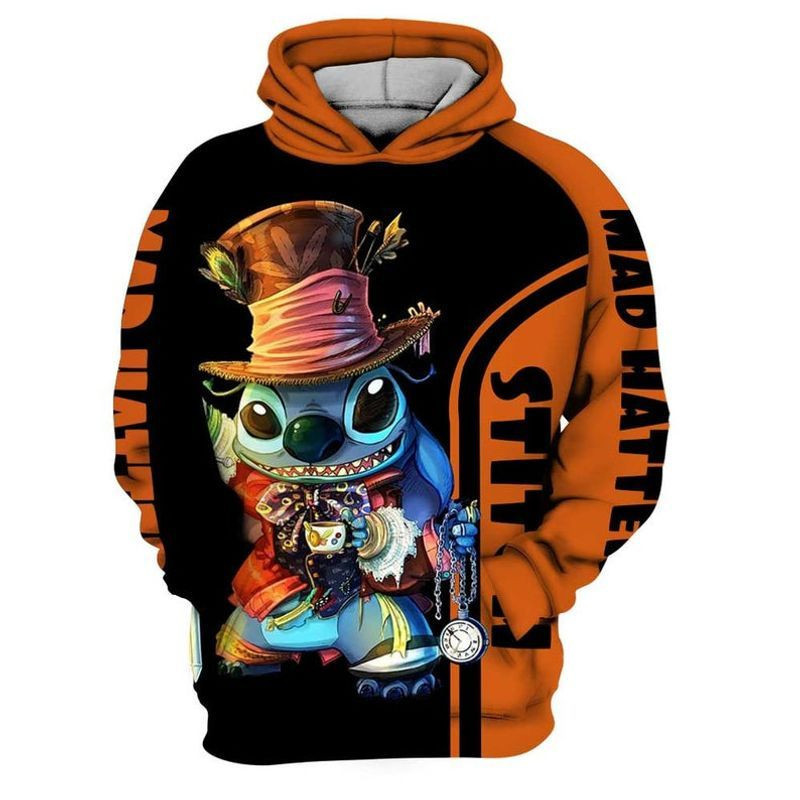 Stitch Mad Hatter Cartoon Lilo And Stitch  3d Hoodie Zip Hoodie