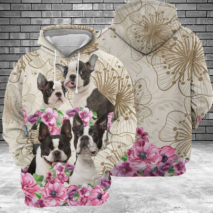 Boston Terrier Flower 3D All Over Print Hoodie & Zip Hoodie