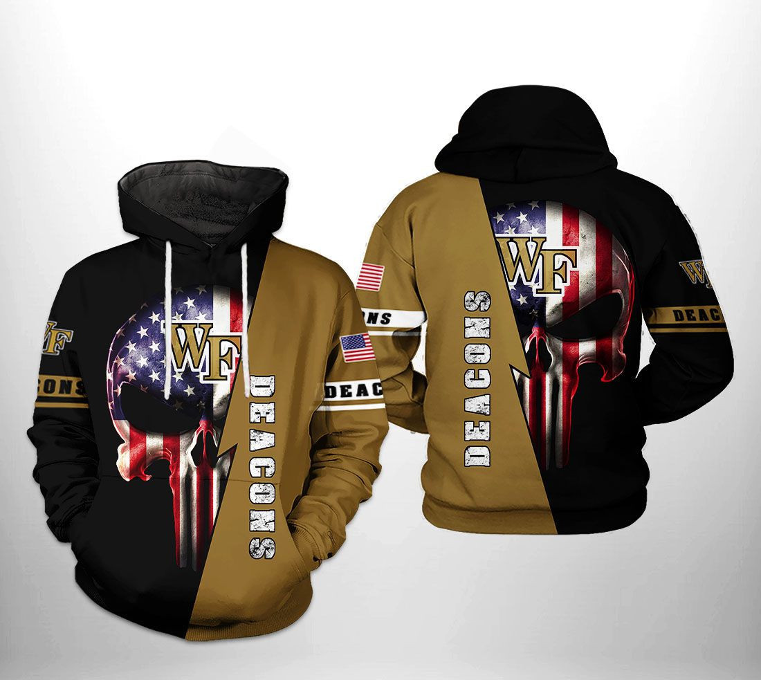 Wake Forest Demon Deacons US Flag Skull 3D All Over Print Hoodie & Zip Hoodie