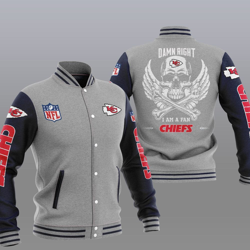Kansas City Chiefs Grey Skull Baseball Jacket