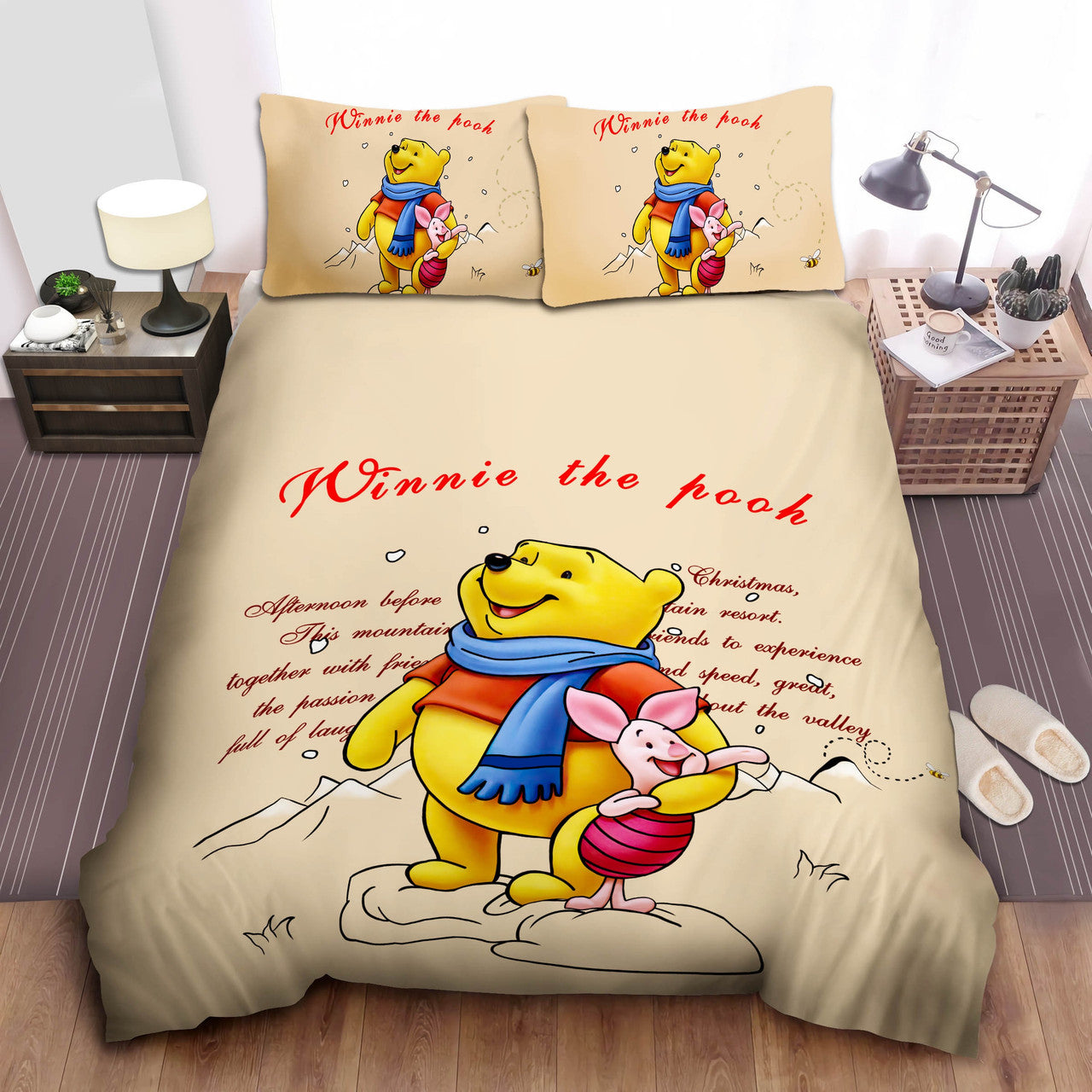 WTP Bedding Set DN Pooh And Piglet Playing Snow Duvet Covers