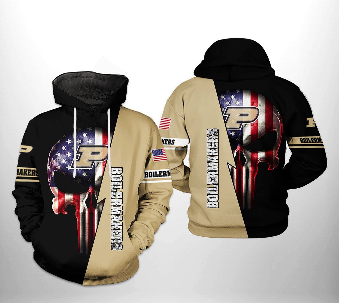 Purdue Boilermakers US Flag Skull 3D All Over Print Hoodie & Zip Hoodie