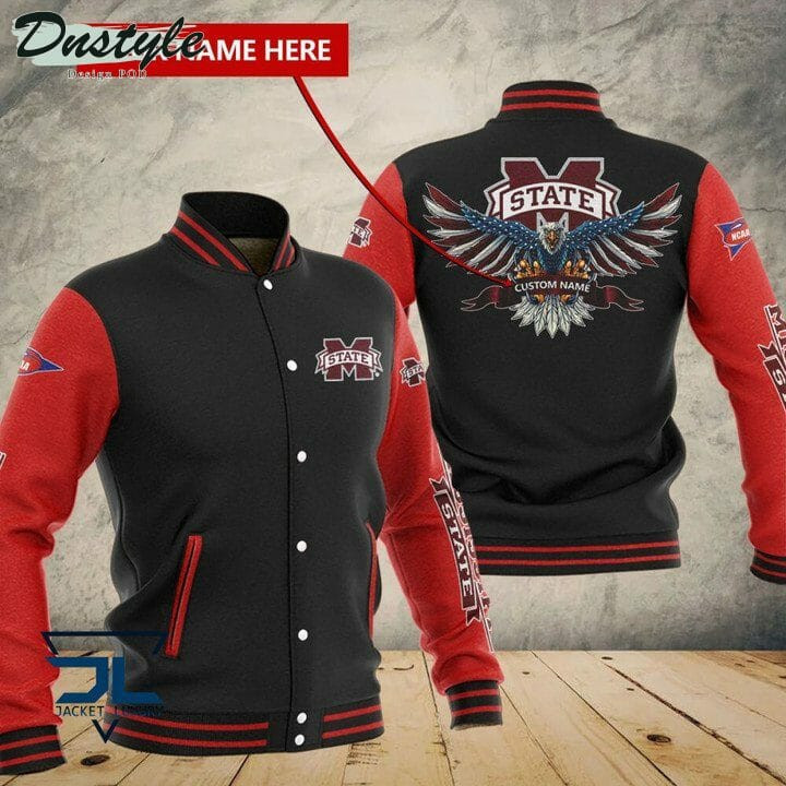 Mississippi State Bulldogs Custom Name Black Red Baseball Jacket