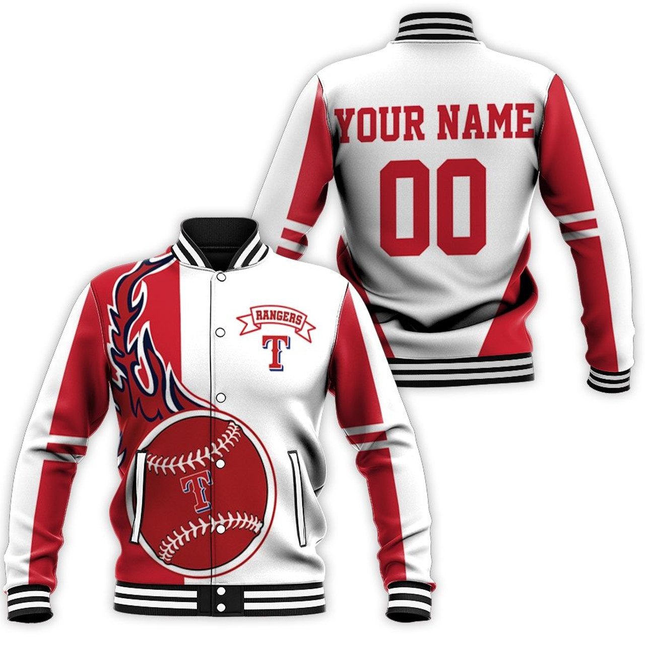 Texas Rangers Custom Name Number Red White Baseball Jacket