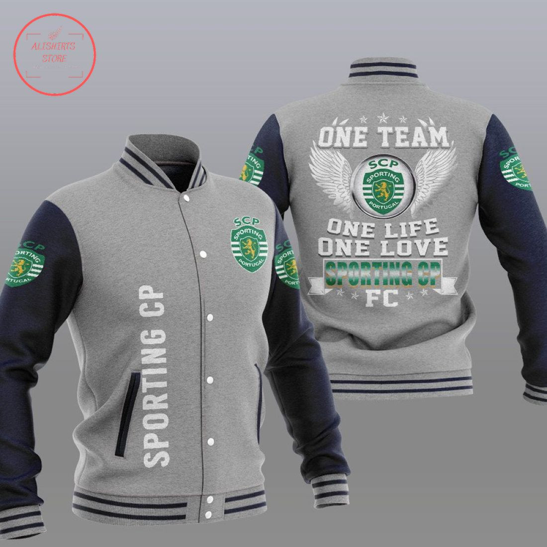 Sporting CP Grey Dark Blue Baseball Jacket