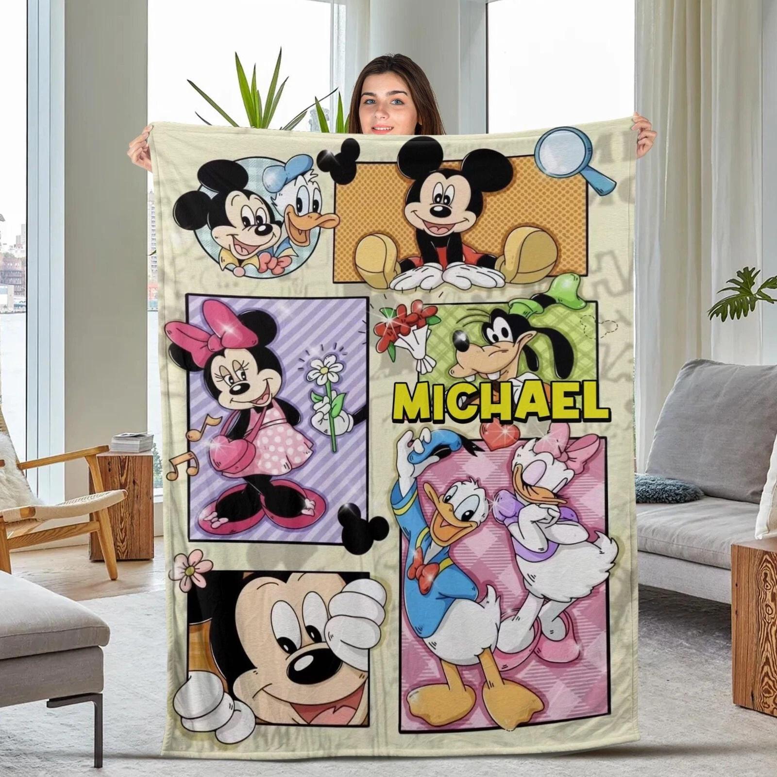 Custom Movie Blanket Retro Mickey And Friends Velvet Fleece Sherpa Blanket
