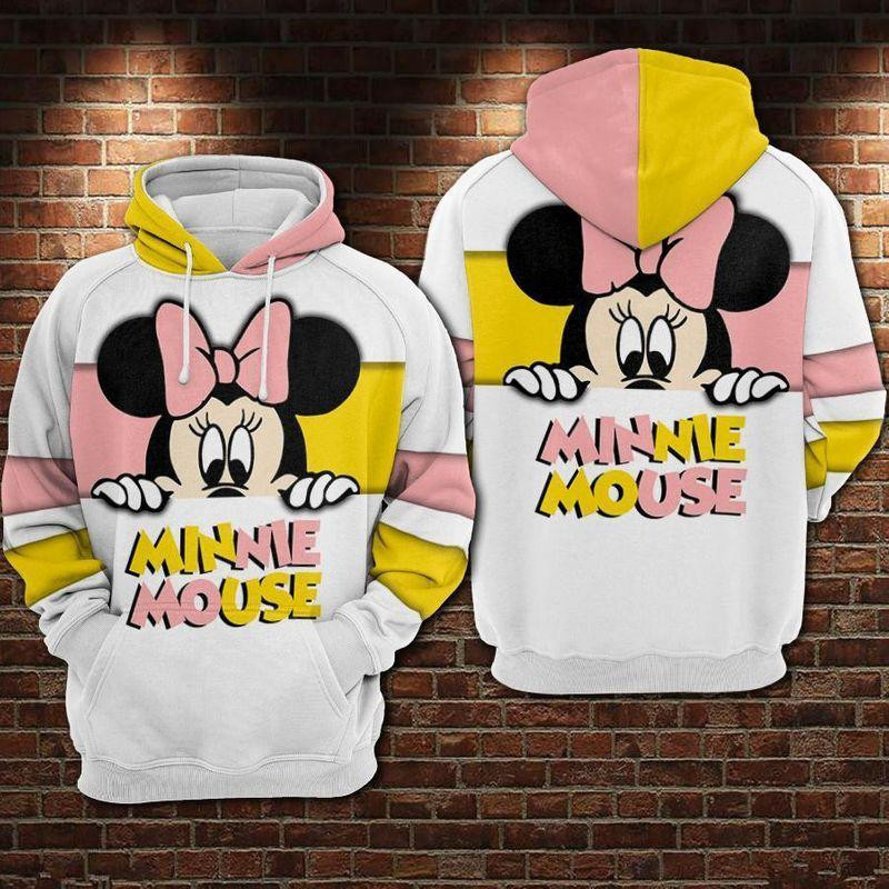 Hoodie Minnie Mouse Hiding Pink Yellow White 3d Hoodie Zip Hoodie