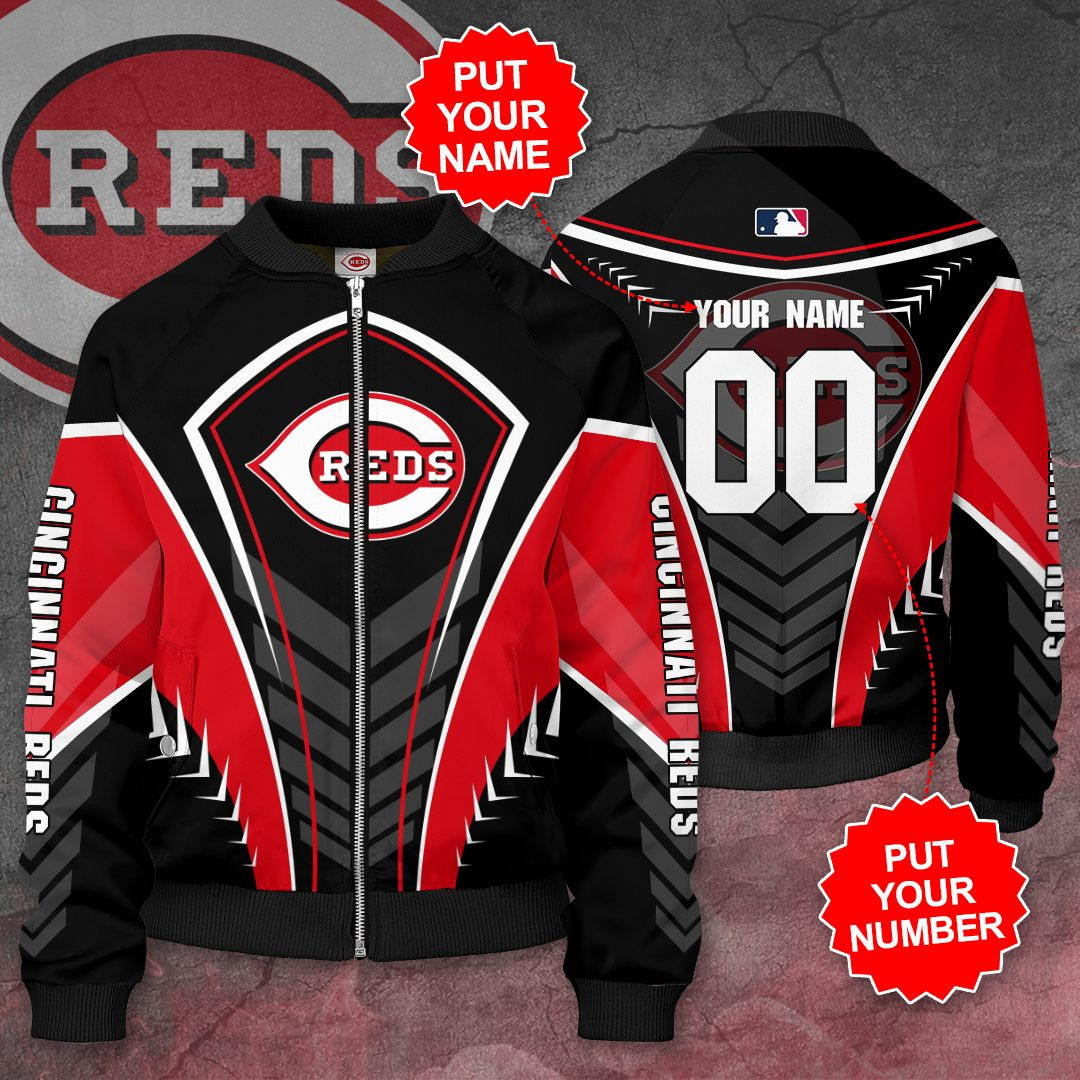 Cincinnati Reds Custom Name Number Black Bomber Jacket