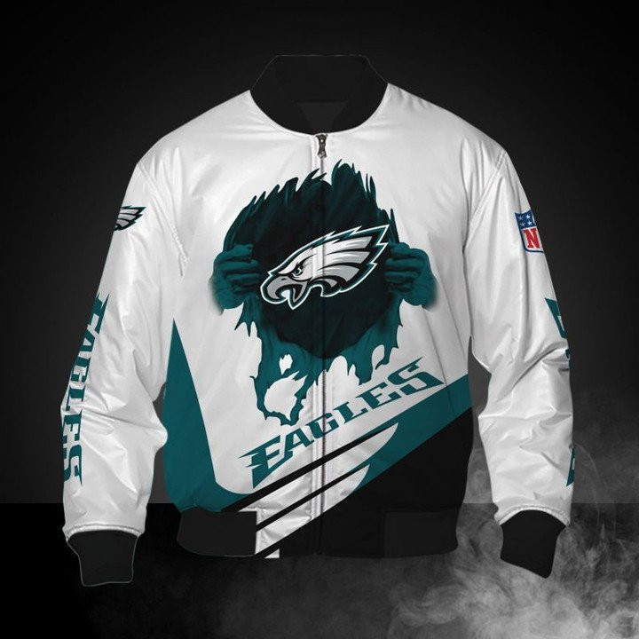 Philadelphia Eagles White Green Logo Bomber Jacket