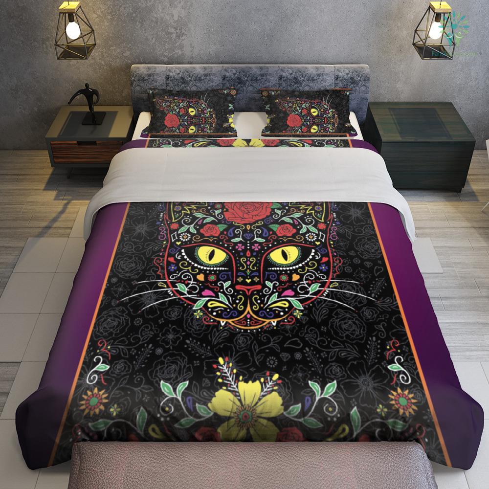 Cat Bedding Set Floral Sugar Cat Flower Pattern Duvet Covers