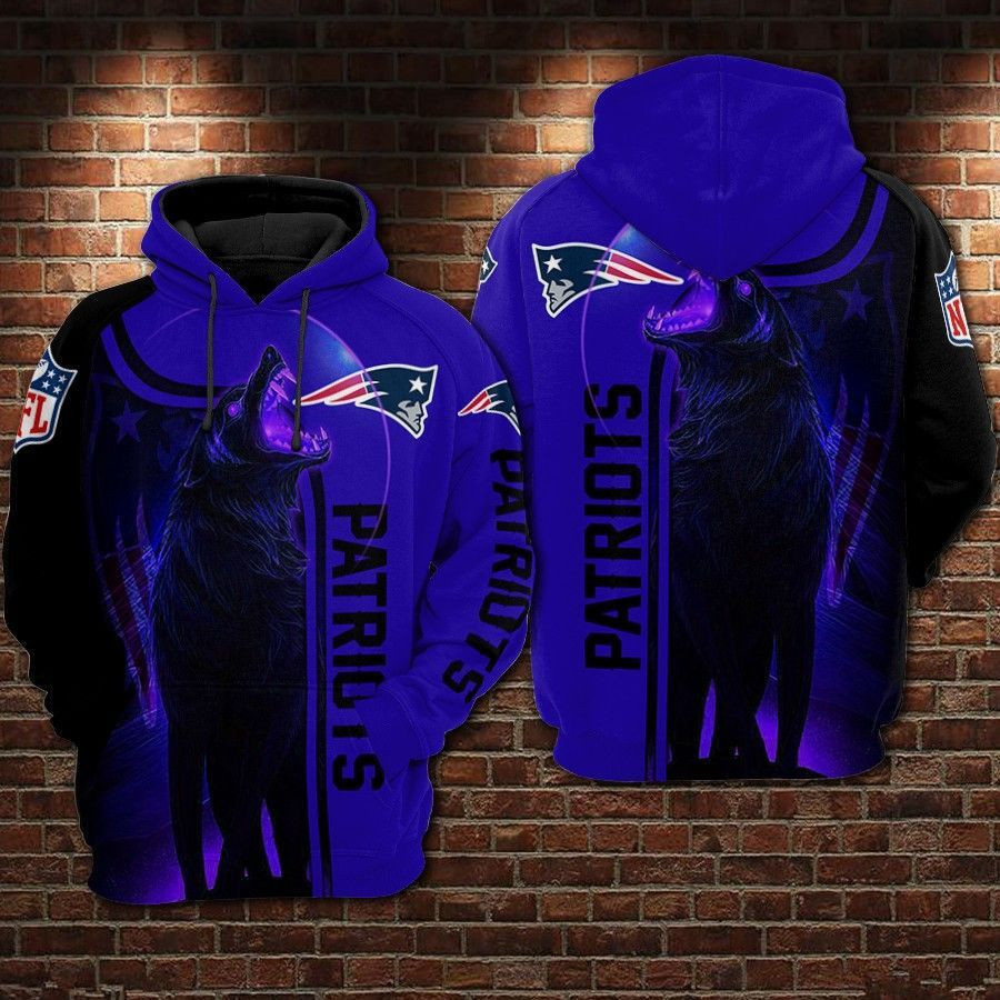 New England Patriots Football Night Wolf 3D All Over Print Hoodie & Zip Hoodie