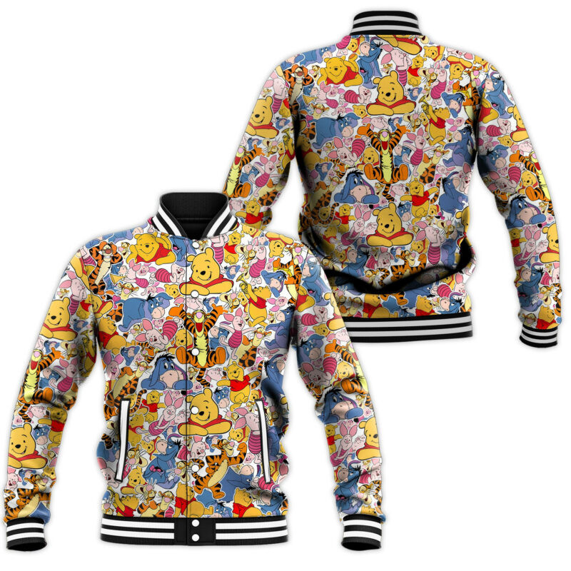 Piglet Pooh Tigger Eeyore Pattern Baseball Jacket