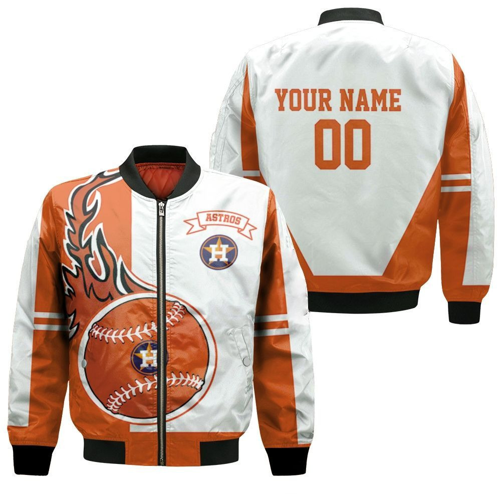 Houston Astros Custom Name Number White Orange Bomber Jacket