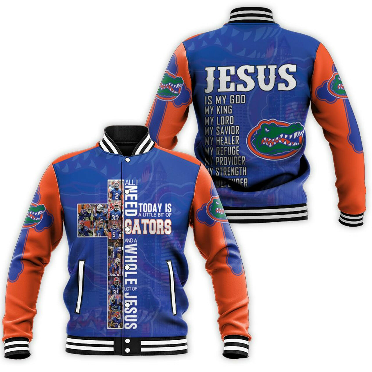 Florida Gators Jesus Blue Orange Baseball Jacket