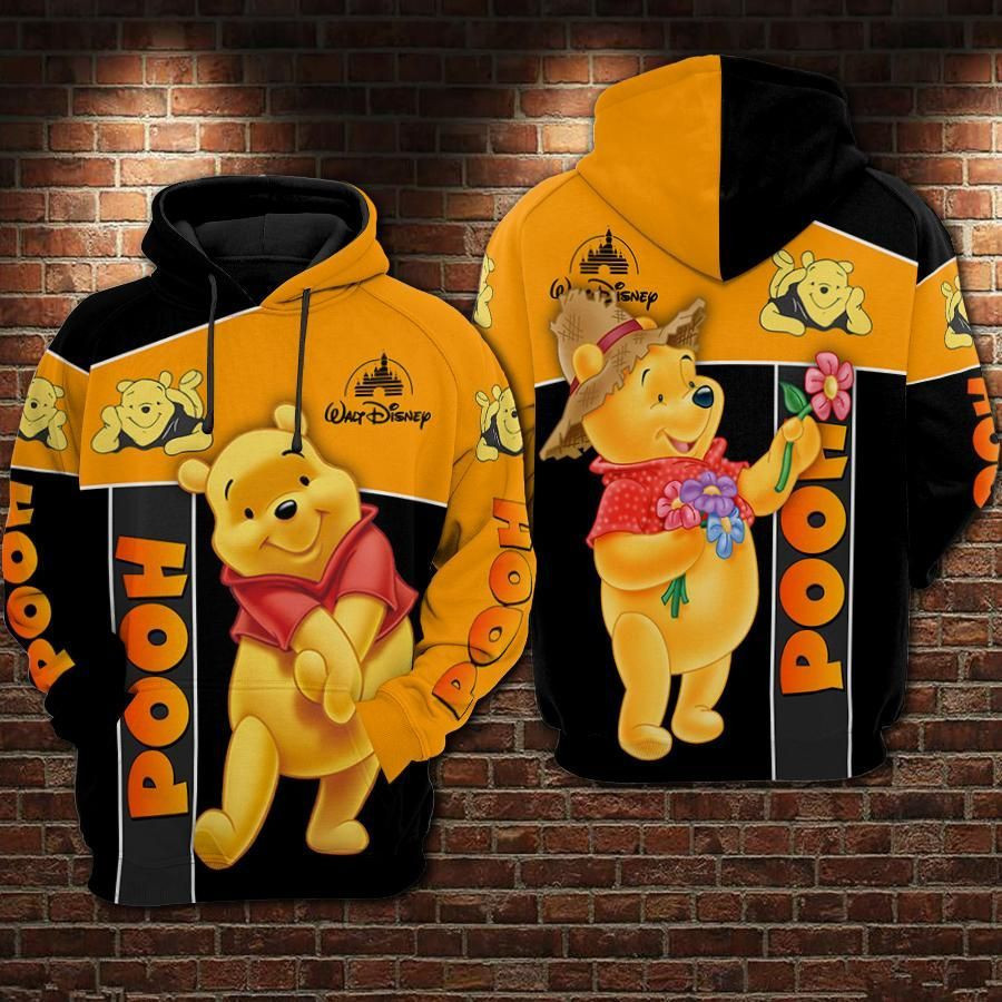 With Flower Cartoon Winnie The Pooh Over Print 3d Hoodie Zip Hoodie 794
