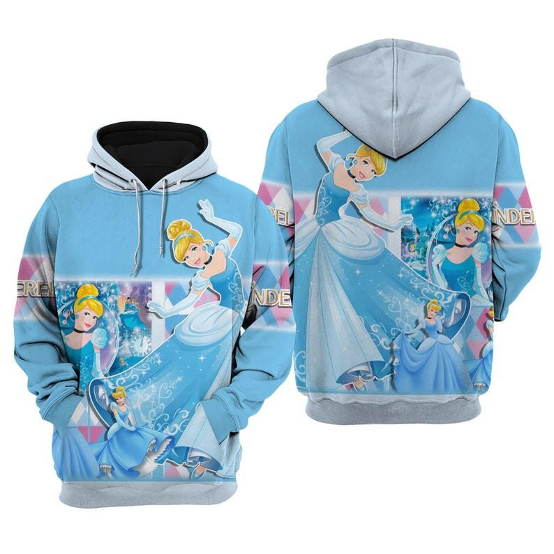 Princess, Cartoon Fan Gift, Cinderella Princess All Over Print Hoodie, Zip Hoodie
