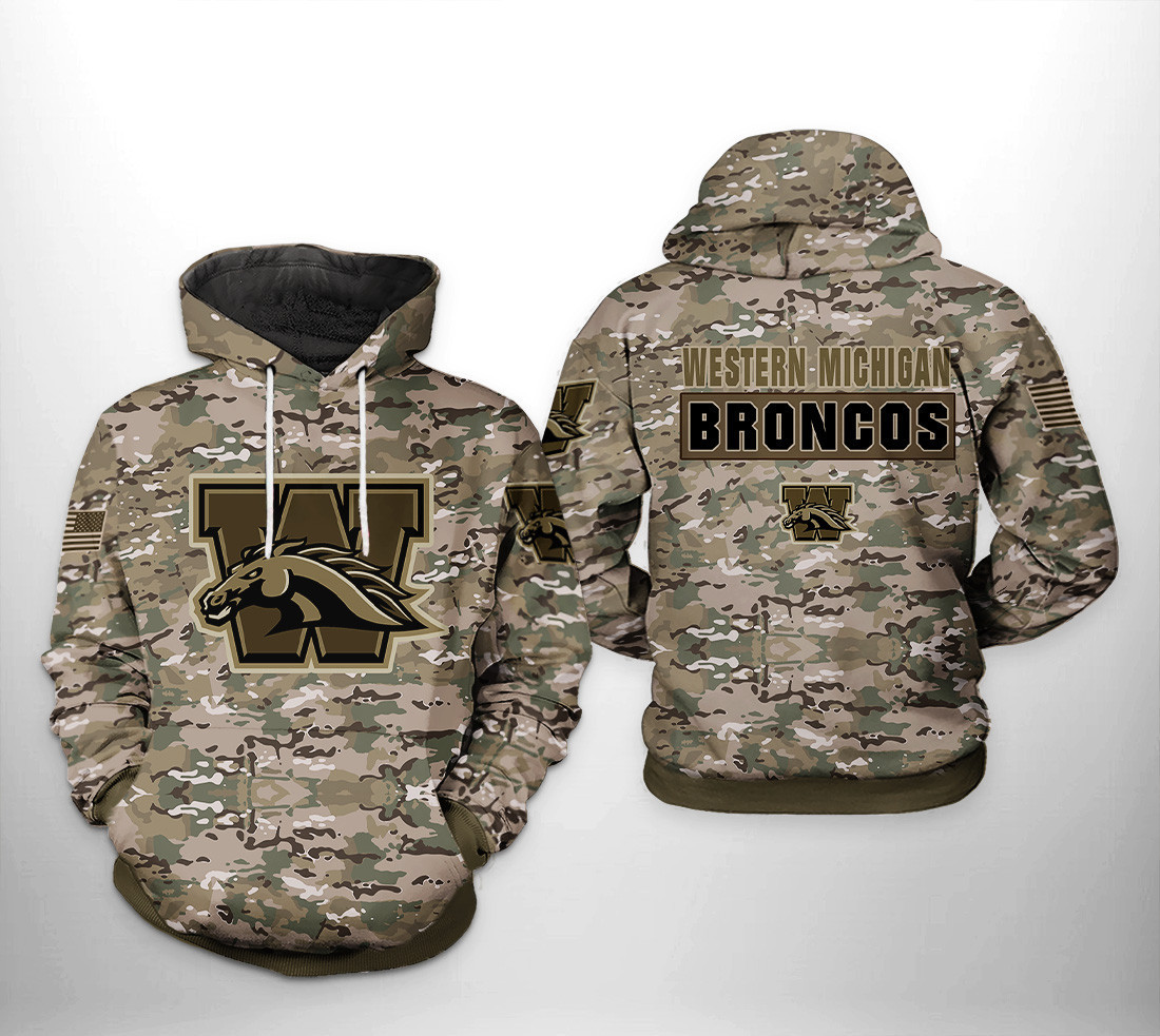 Western Michigan Broncos Camo Veteran 3D All Over Print Hoodie & Zip Hoodie