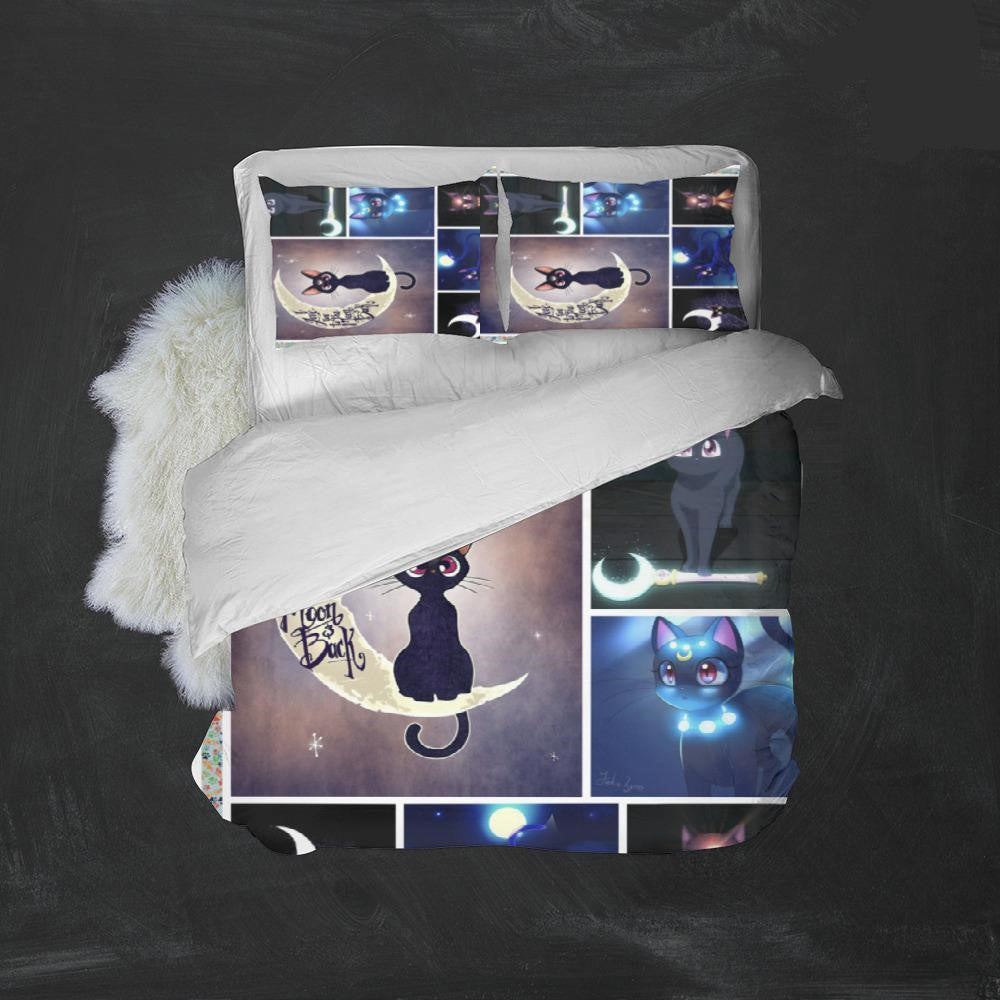 Sailor Moon Bedding Set Black Cat Luna Sailor Moon Pattern Duvet Covers