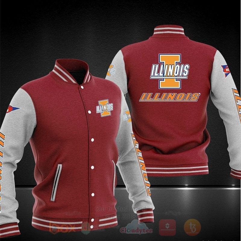 Illinois Fighting Illini Red Grey Baseball Jacket