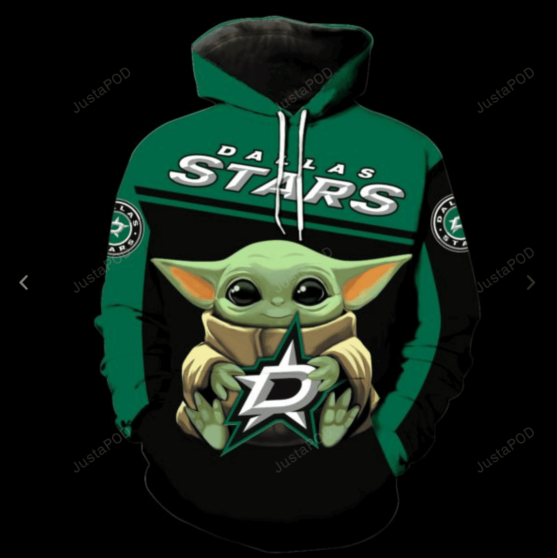 Dallas Stars Baby Yoda 3D All Over Print Hoodie & Zip Hoodie