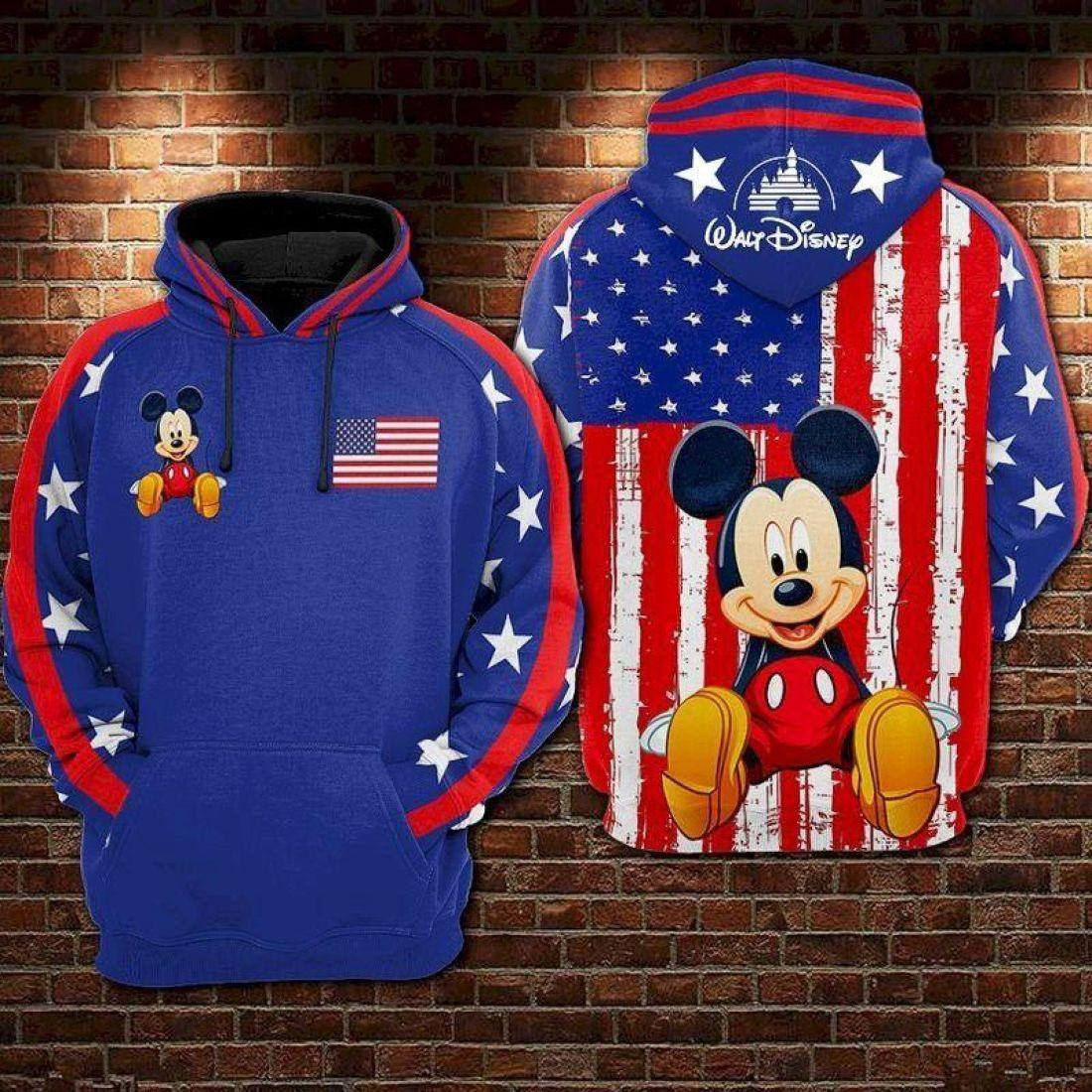 Mickey Mouse Walt Usa Flag All Over Print Hoodie